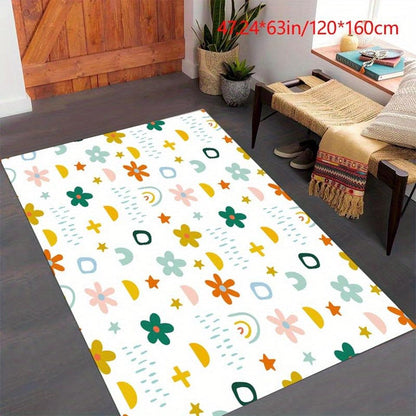 Artificial Cashmere Carpet: Cartoon Flower Pattern Rug for Versatile Floor Decor