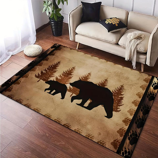 Brown Bear Pattern Area Rug: Stain Resistant Indoor and Outdoor Carpet