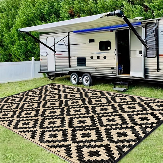 Foldable Bohemian Style Outdoor Rug: Waterproof and Reversible Patio Carpet