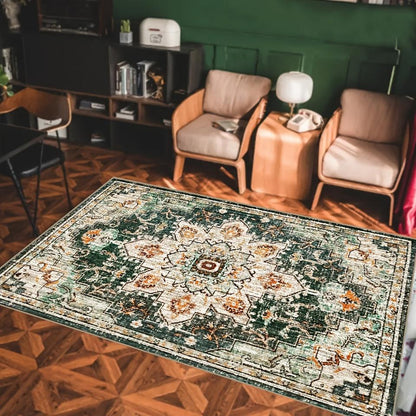 Vintage Boho Area Rug: Non-Slip Persian Dove Velvet Carpet