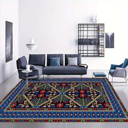 Traditional Persian Style Velvet Area Rug: Non-Slip and Machine Washable