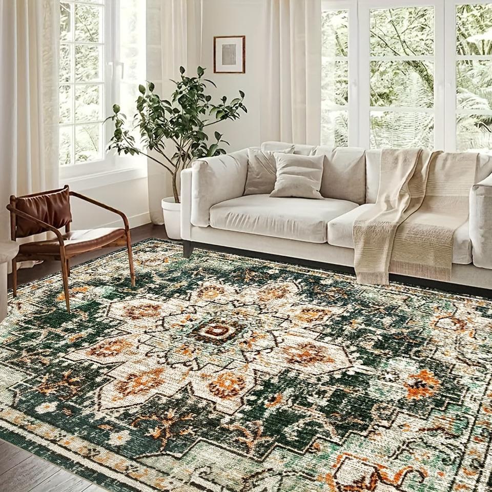 Vintage Boho Area Rug: Non-Slip Persian Dove Velvet Carpet