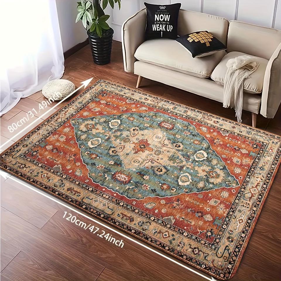 Vintage Boho Style Area Rug: Non-Slip, Waterproof, and Stain-Resistant