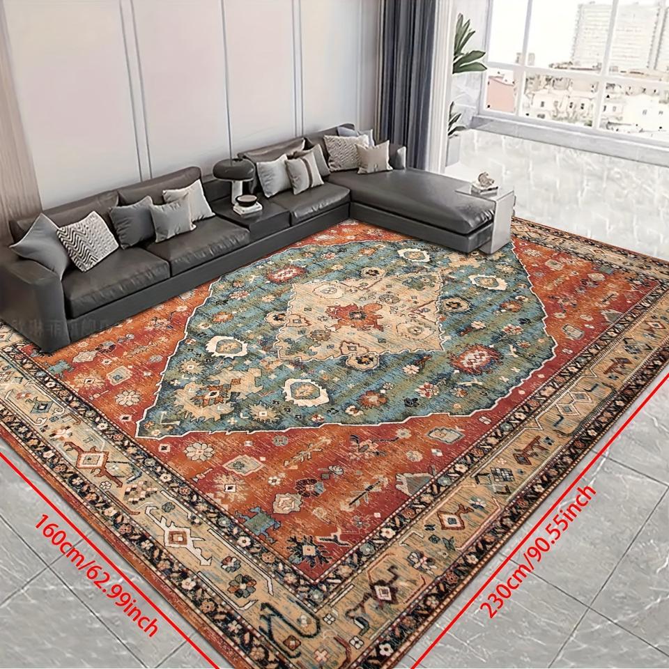 Vintage Boho Style Area Rug: Non-Slip, Waterproof, and Stain-Resistant