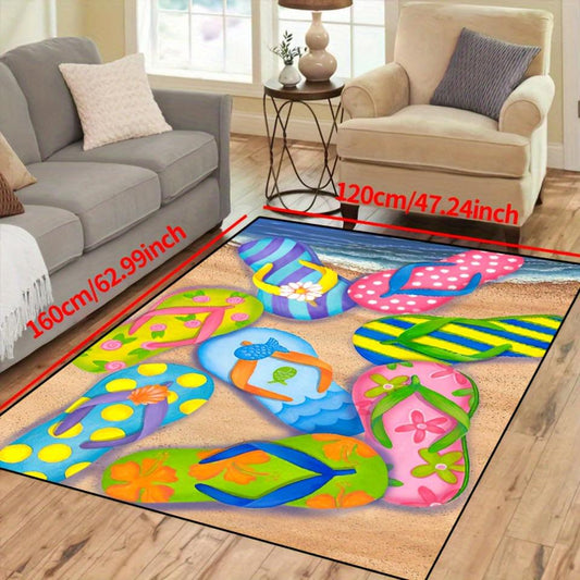 Colorful Beach Slippers Non-slip Rug: Versatile Waterproof Carpet for Home and Outdoor Decor